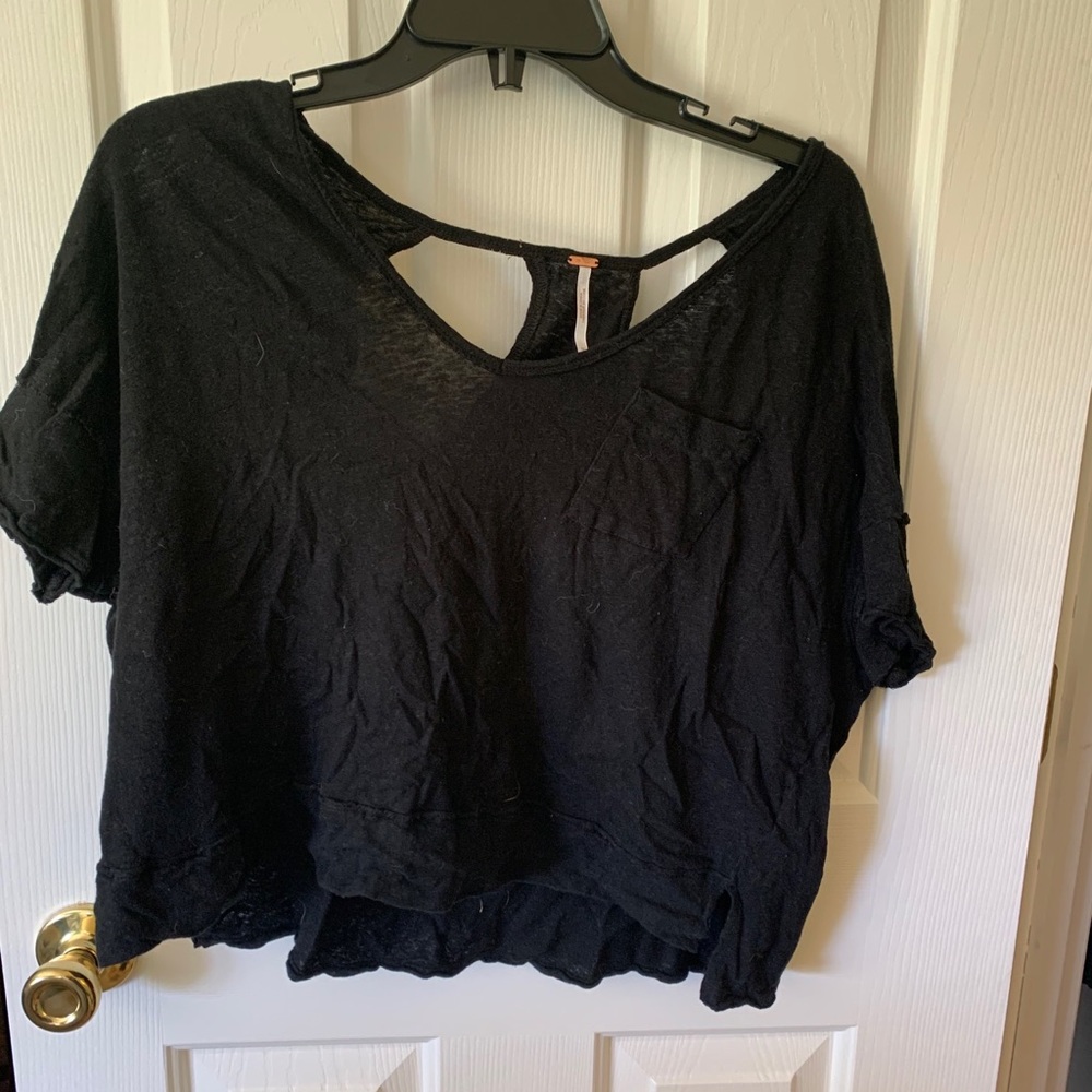 Free People black crop short sleeve shirt